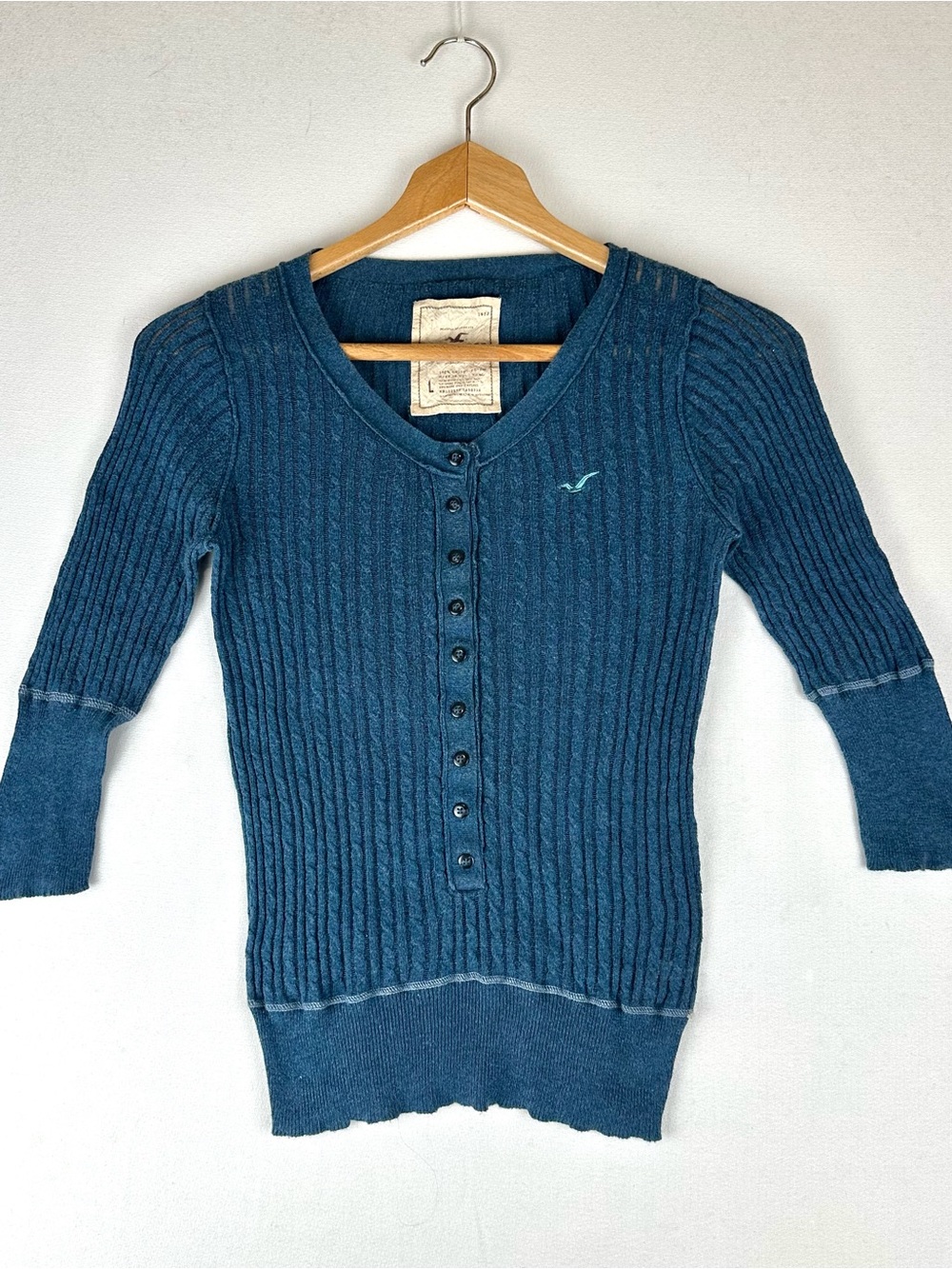 Vintage Y2K Hollister Cable Knit Henley Sweater Lightweight Bella Swan